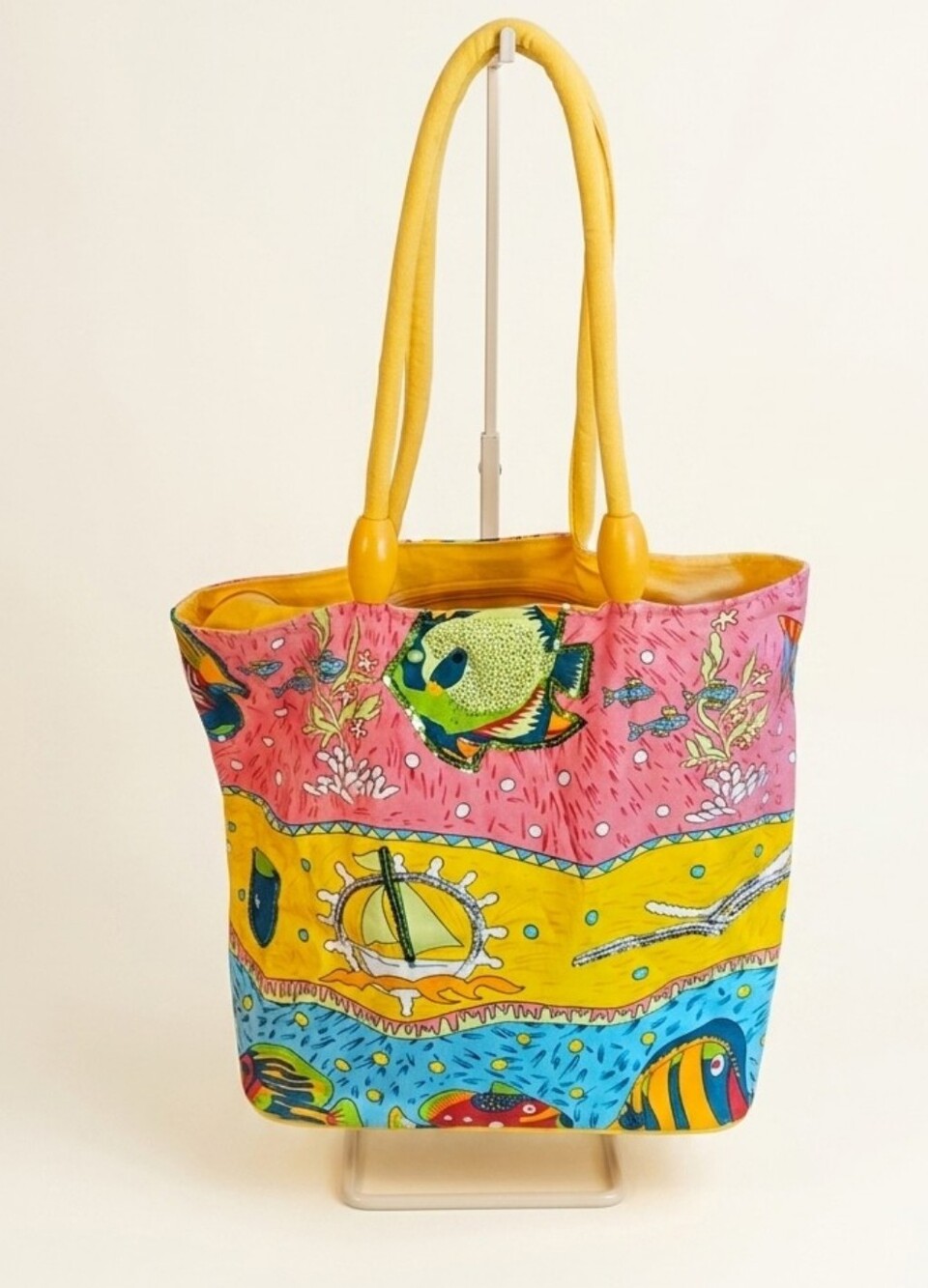 Vibrant Sequined Colorful Fish Tropical Beach Purse Hangbag Tote 14x8x15